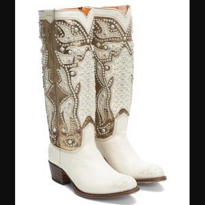FRYE White Deborah Deco Studded Tall Boots 6.5